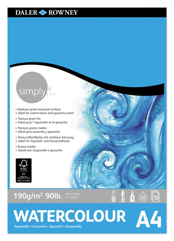 Simply - Watercolour Pad - A4 - 190gsm - 12 Sheets