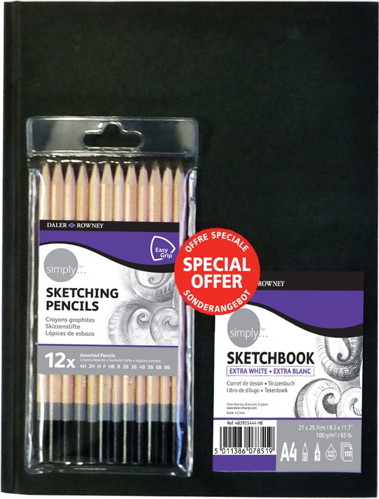 Simply - A4 Sketchbook + 12 Pencils